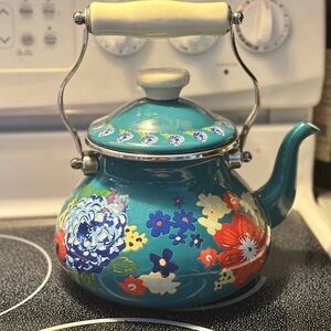 Pioneer Woman Country Floral Teal Tea Kettle Dahlias